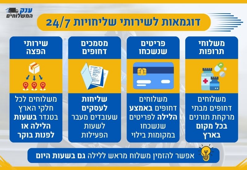 משלוחים 24 שעות ביממה